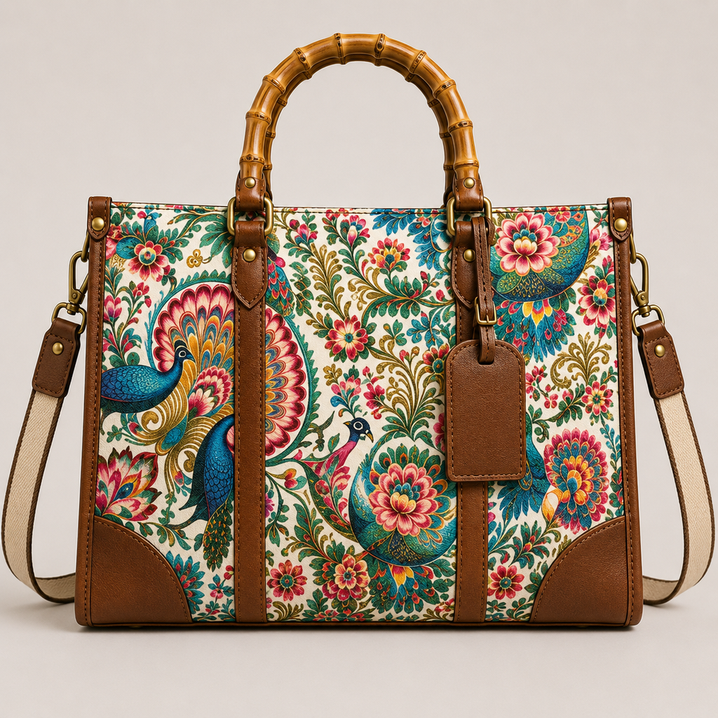 PEACOCK FLORAL TOTE BAG