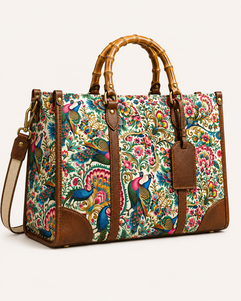 PEACOCK FLORAL TOTE BAG