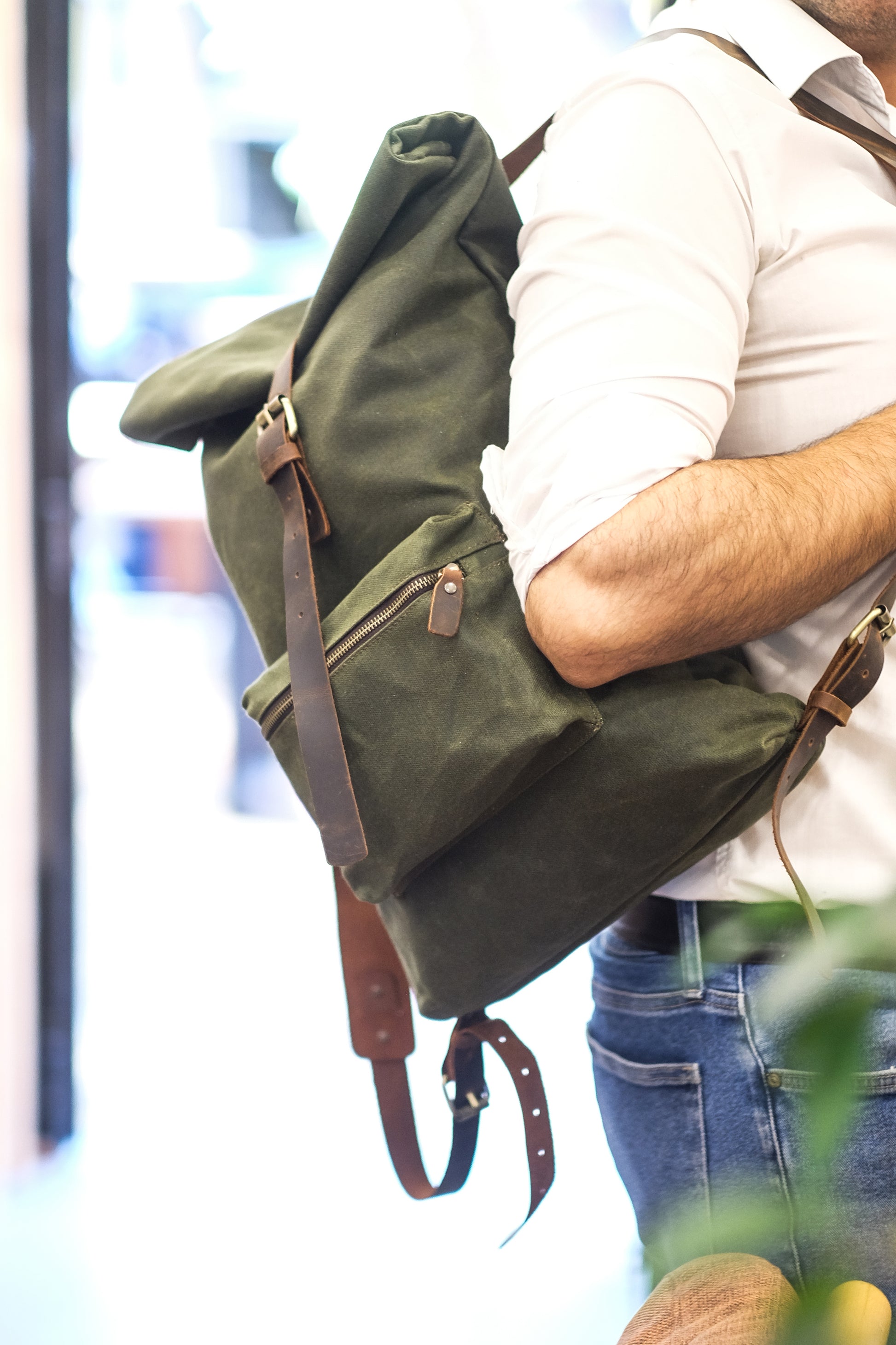 KESHANE Adjustable Backpack & Travel Bag | Khaki Green Canvas