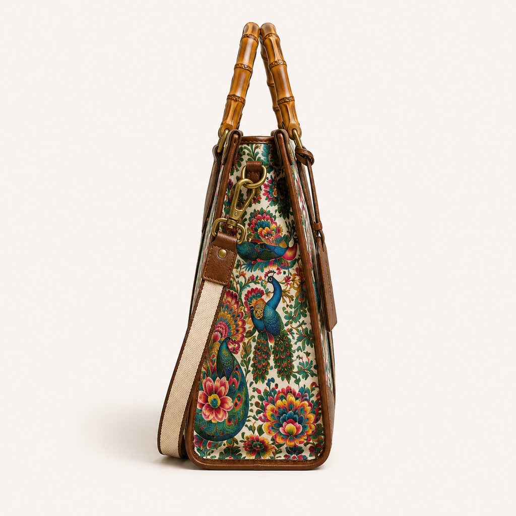 PEACOCK FLORAL TOTE BAG