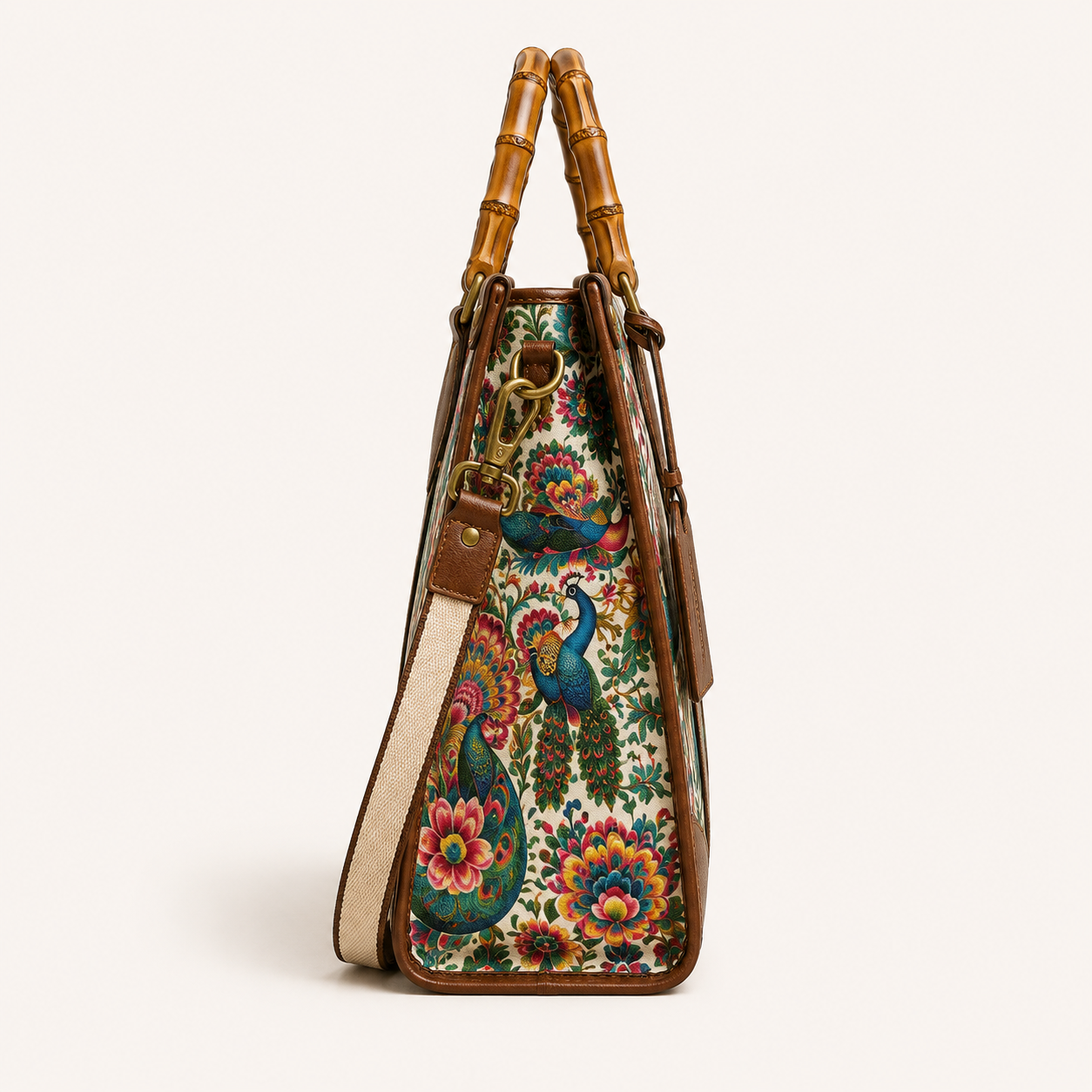 PEACOCK FLORAL TOTE BAG