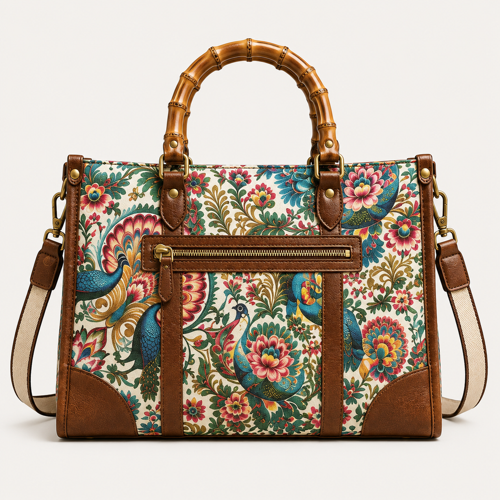 PEACOCK FLORAL TOTE BAG