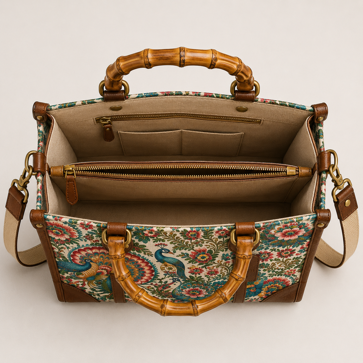 PEACOCK FLORAL TOTE BAG