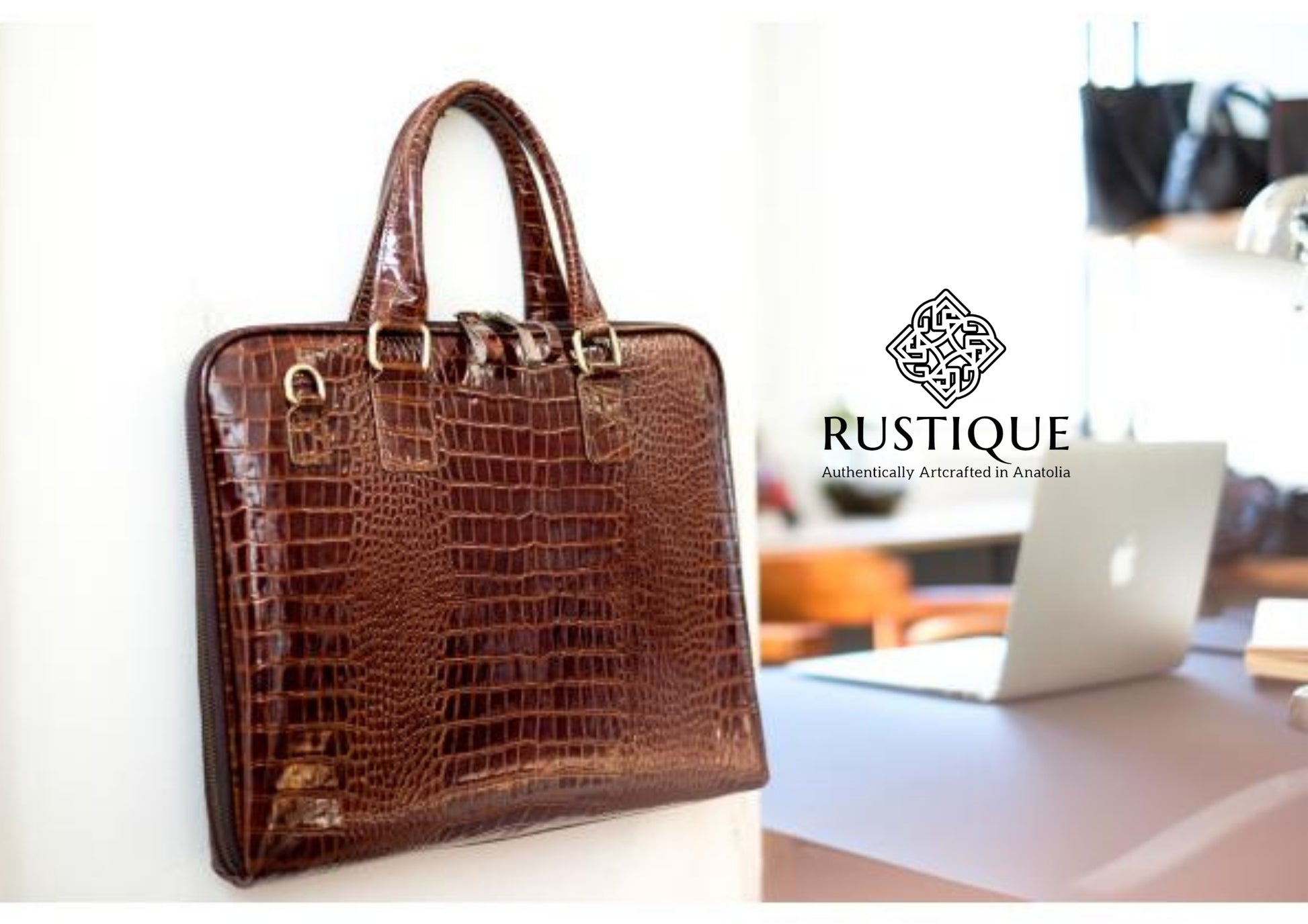 CIHANGIR Exclusive Briefcase | Croco Leather | Brown