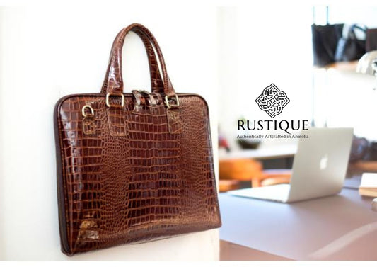 CIHANGIR Exclusive Briefcase | Croco Leather | Brown