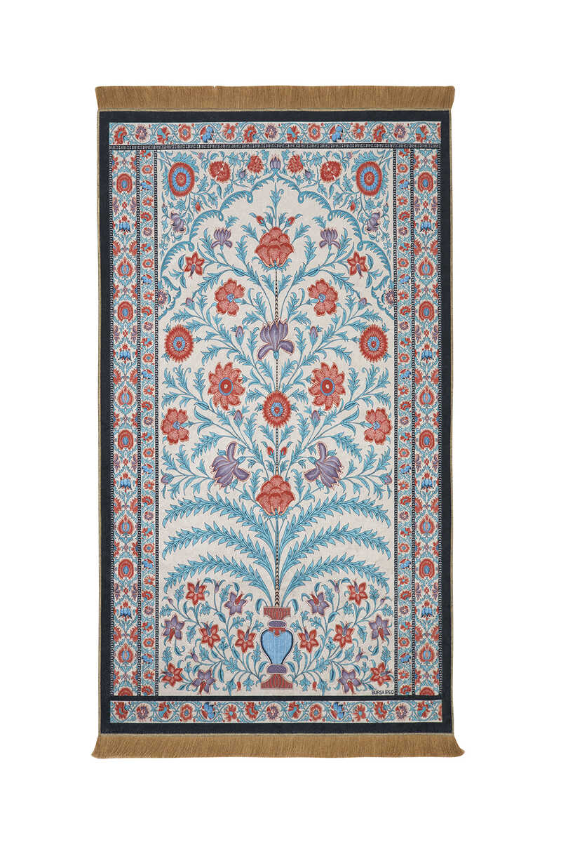 KHALILAH Velvet Prayer Rug Ecru