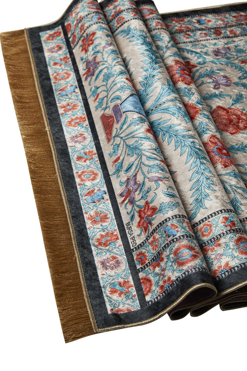 KHALILAH Velvet Prayer Rug Ecru