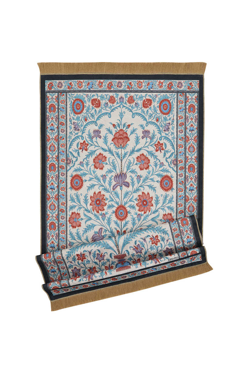 KHALILAH Velvet Prayer Rug Ecru
