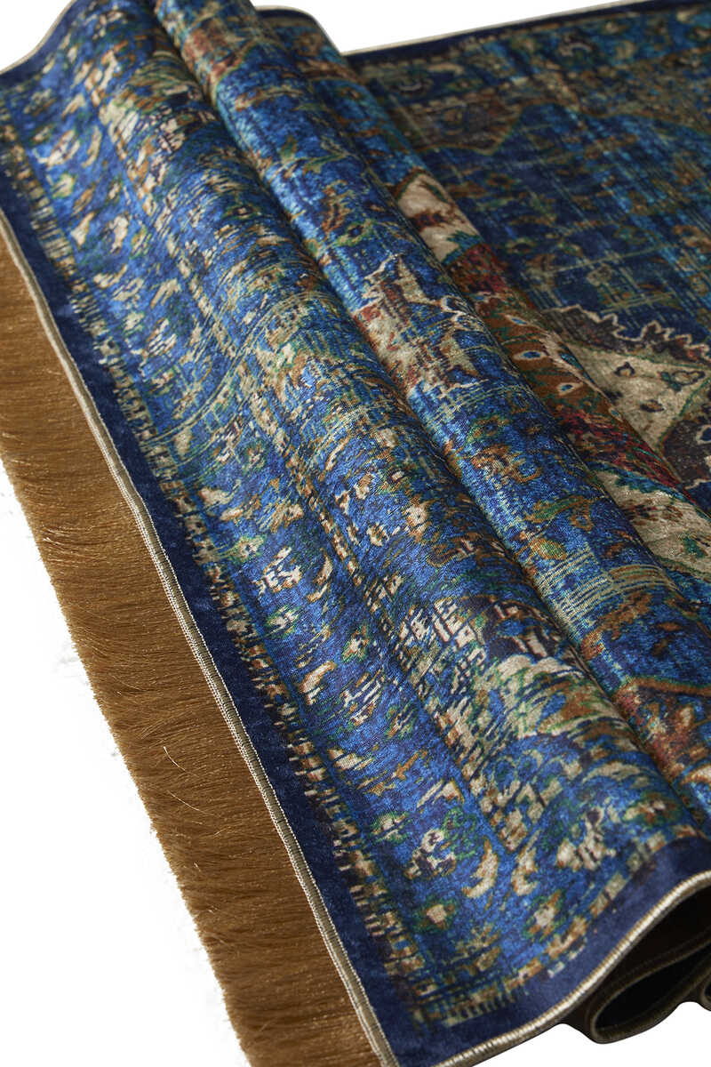 KHALILAH Velvet Prayer Rug Blue
