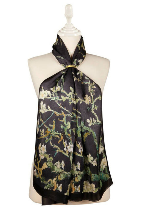 Almond Blossom Silk Foulard | Black