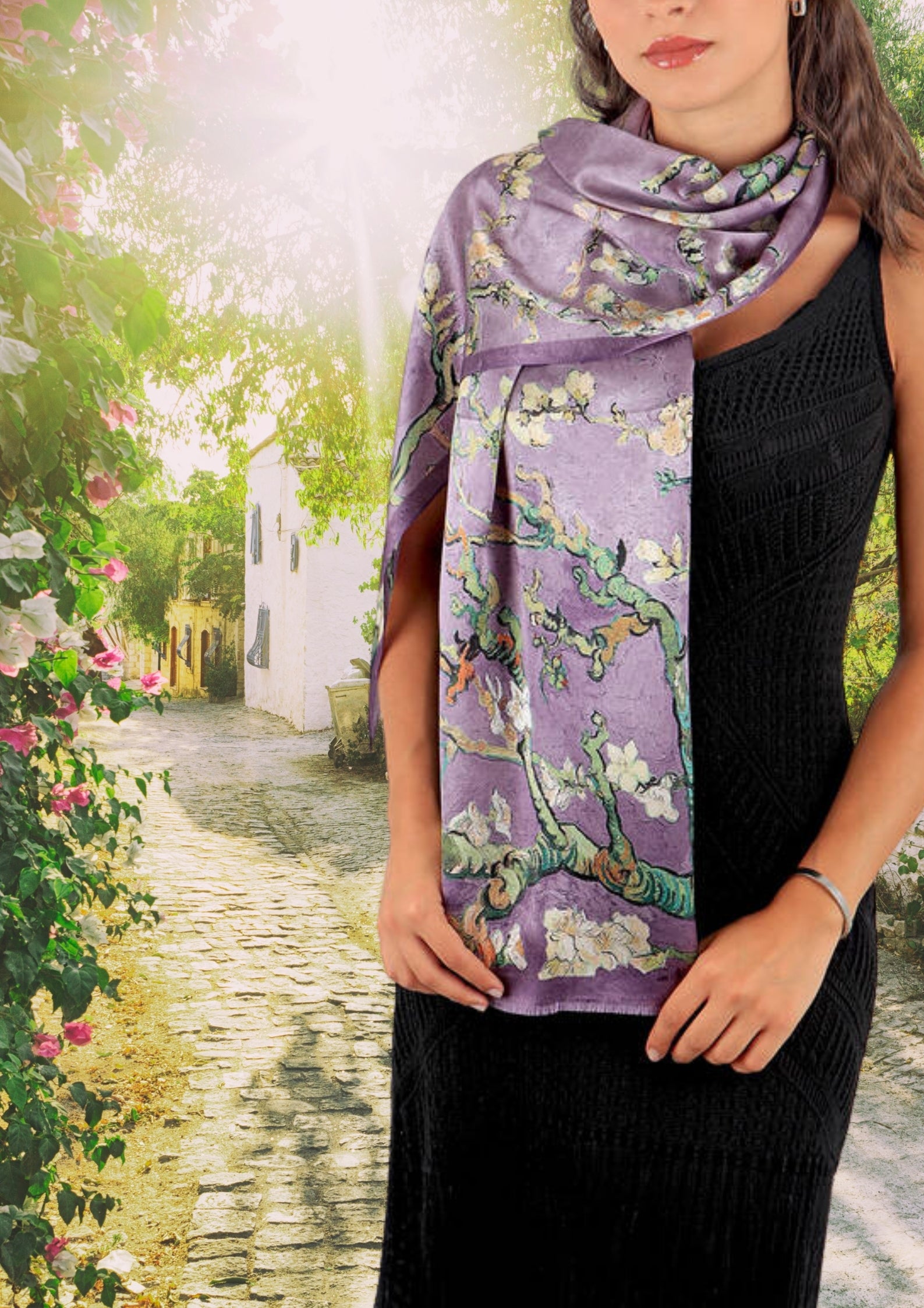 Almond Blossom Silk Foulard | Purple