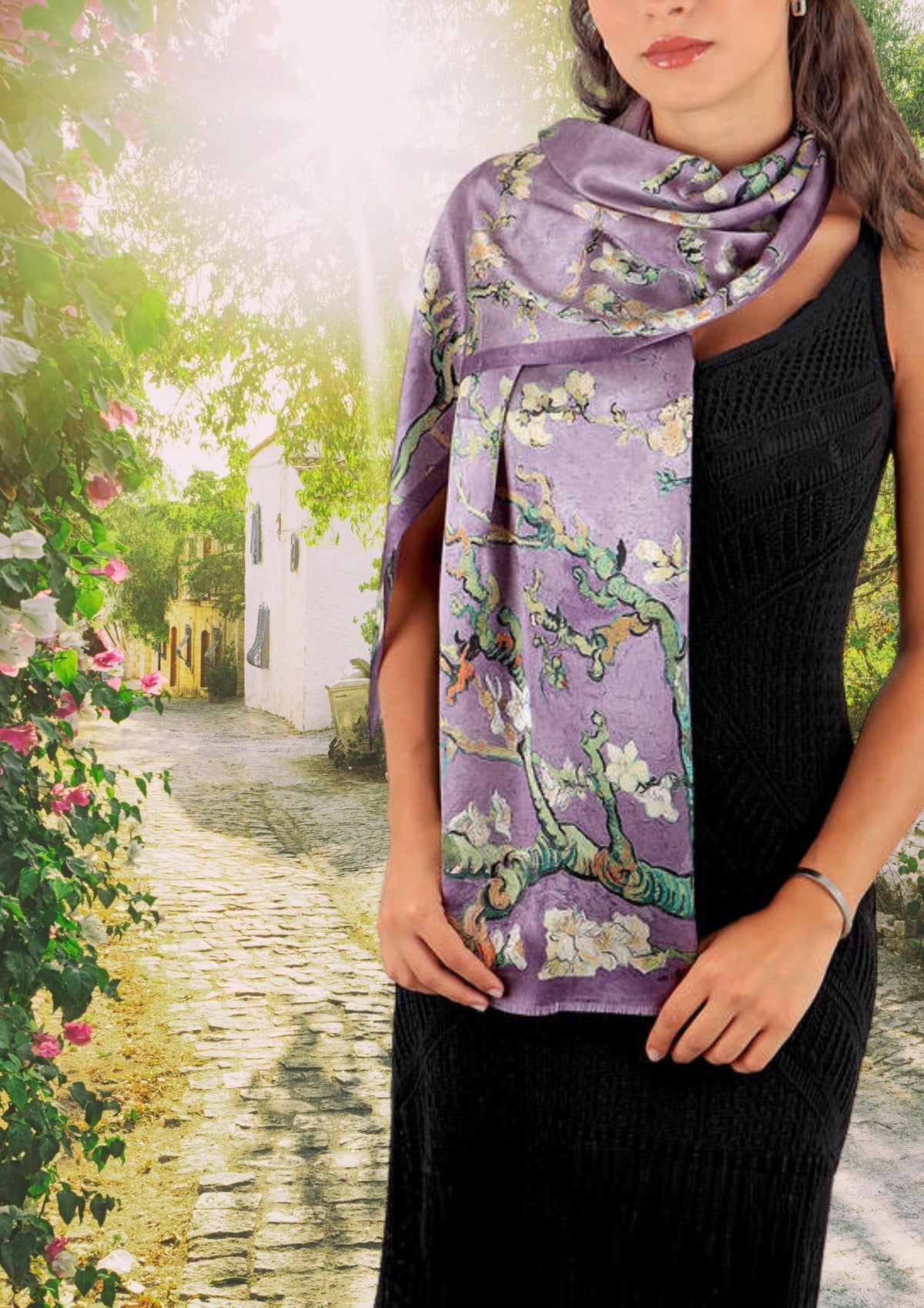 Almond Blossom Silk Foulard | Purple