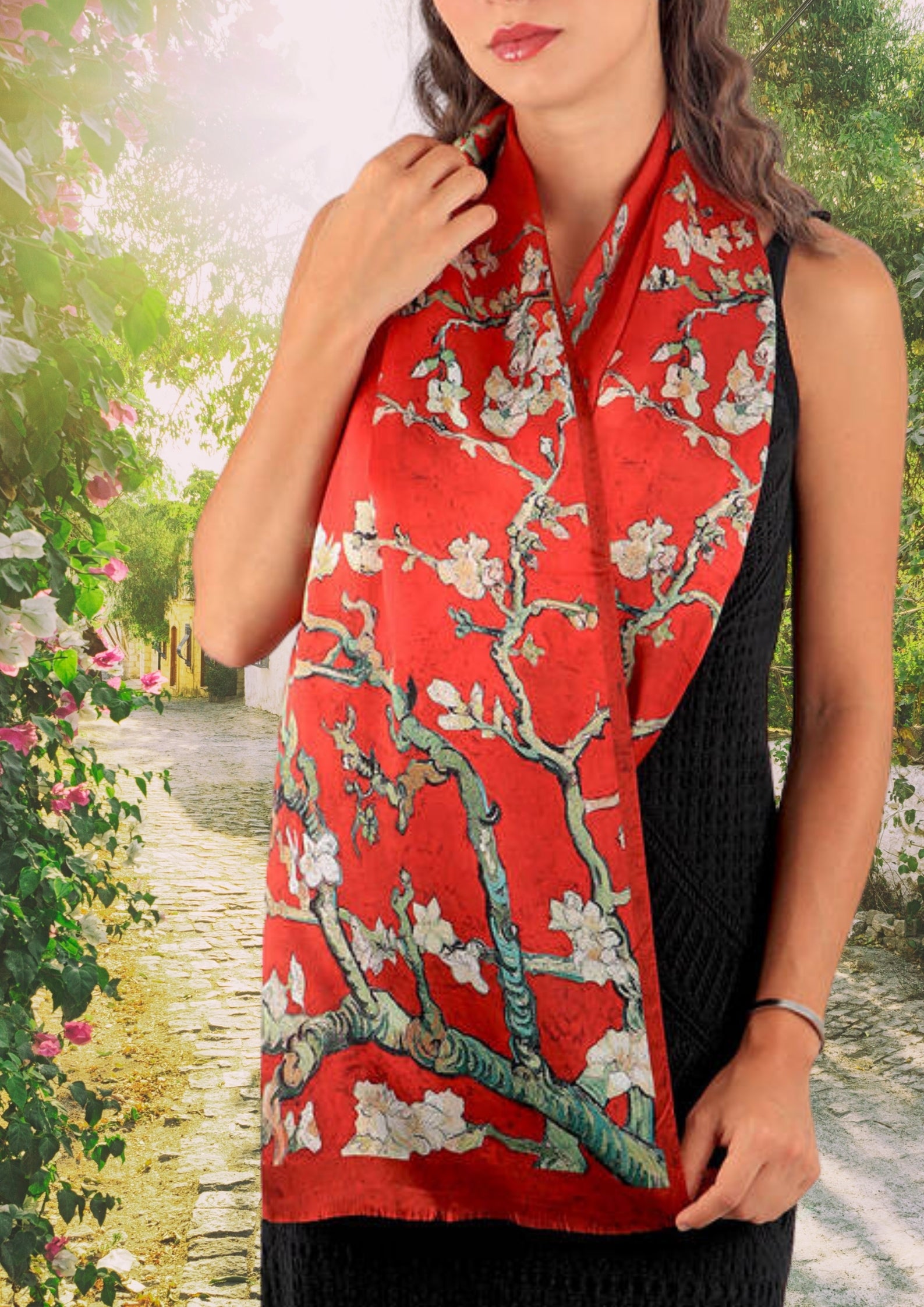 Almond Blossom Silk Foulard | Red