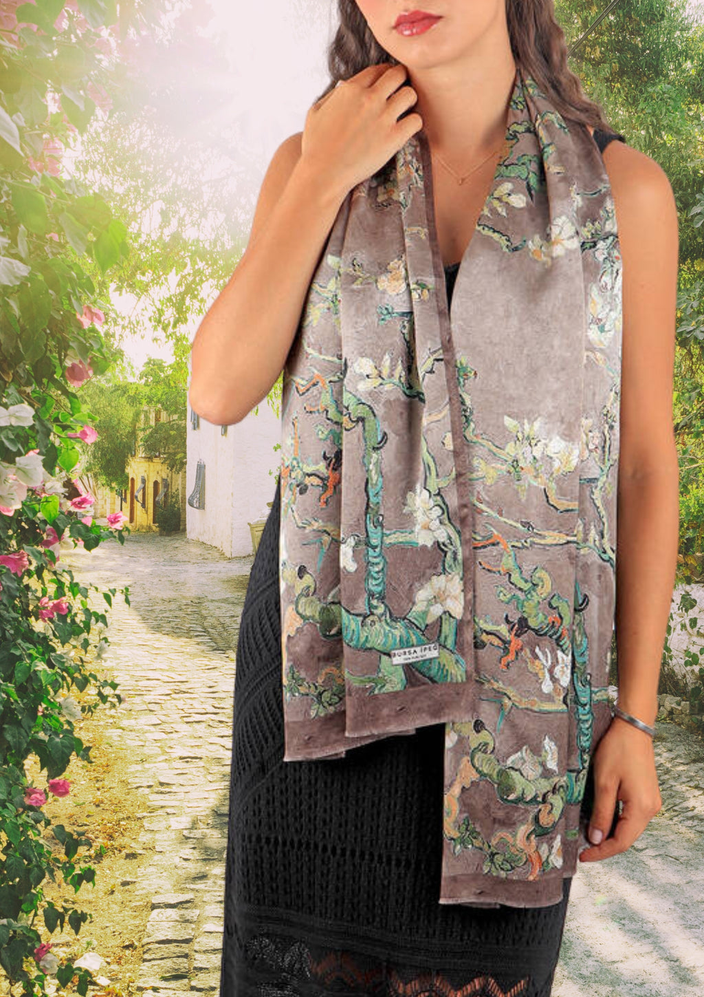Almond Blossom Silk Foulard | Taupe