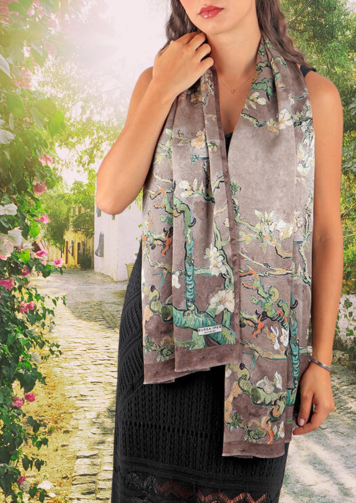 Almond Blossom Silk Foulard | Taupe