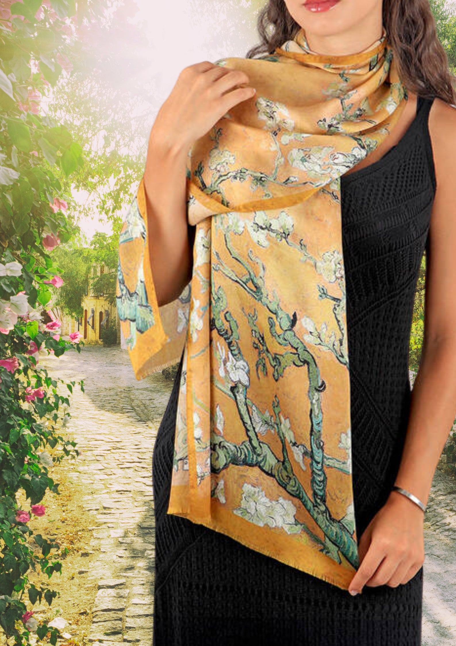 Almond Blossom Silk Foulard | Yellow