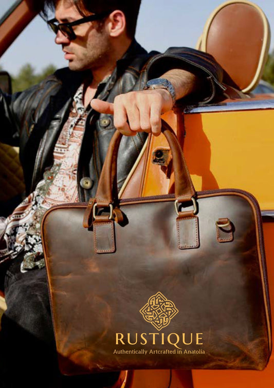CIHANGIR Exclusive Briefcase | Crazy Leather | Chestnut