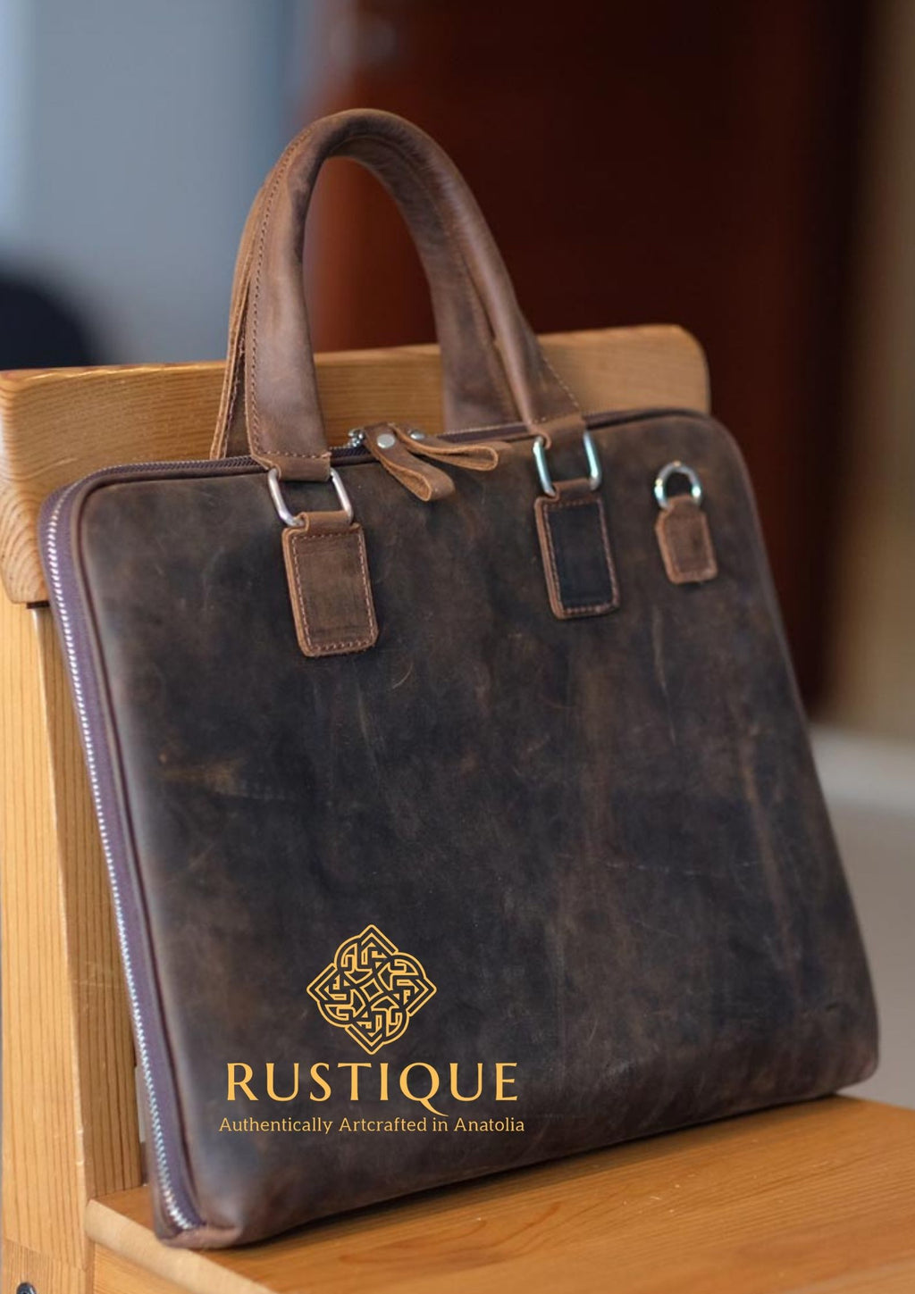 CIHANGIR Exclusive Briefcase | Crazy Leather | Chestnut