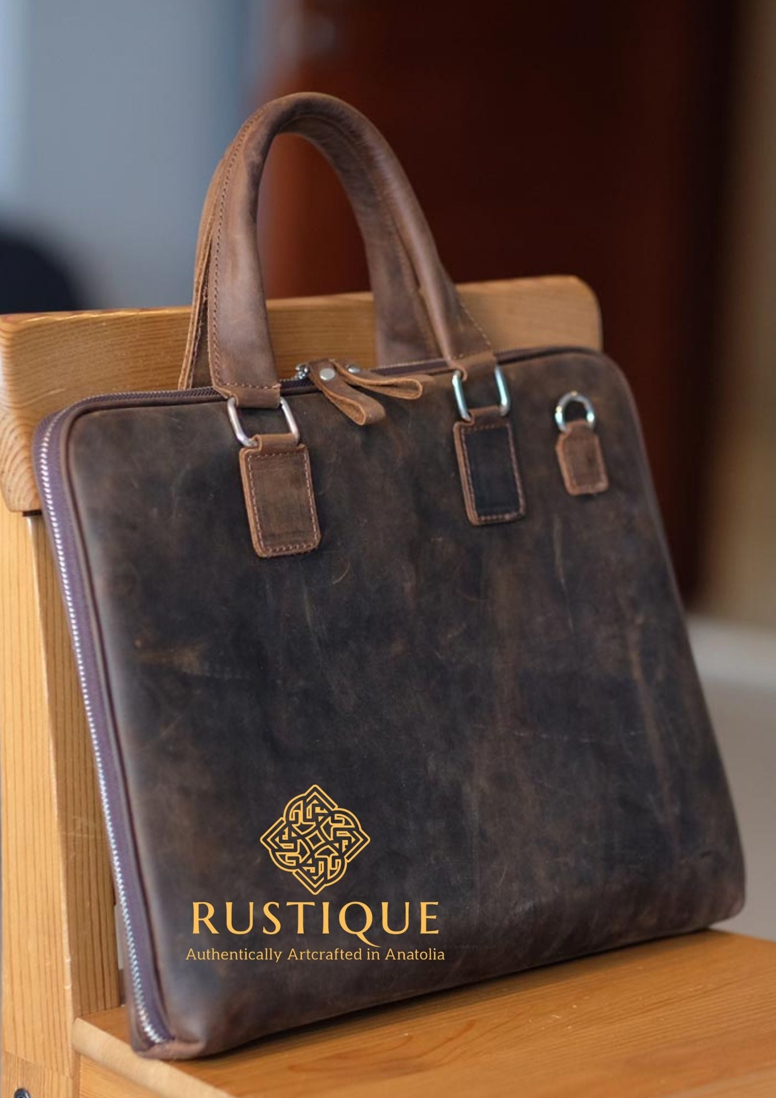 CIHANGIR Exclusive Briefcase | Crazy Leather | Chestnut
