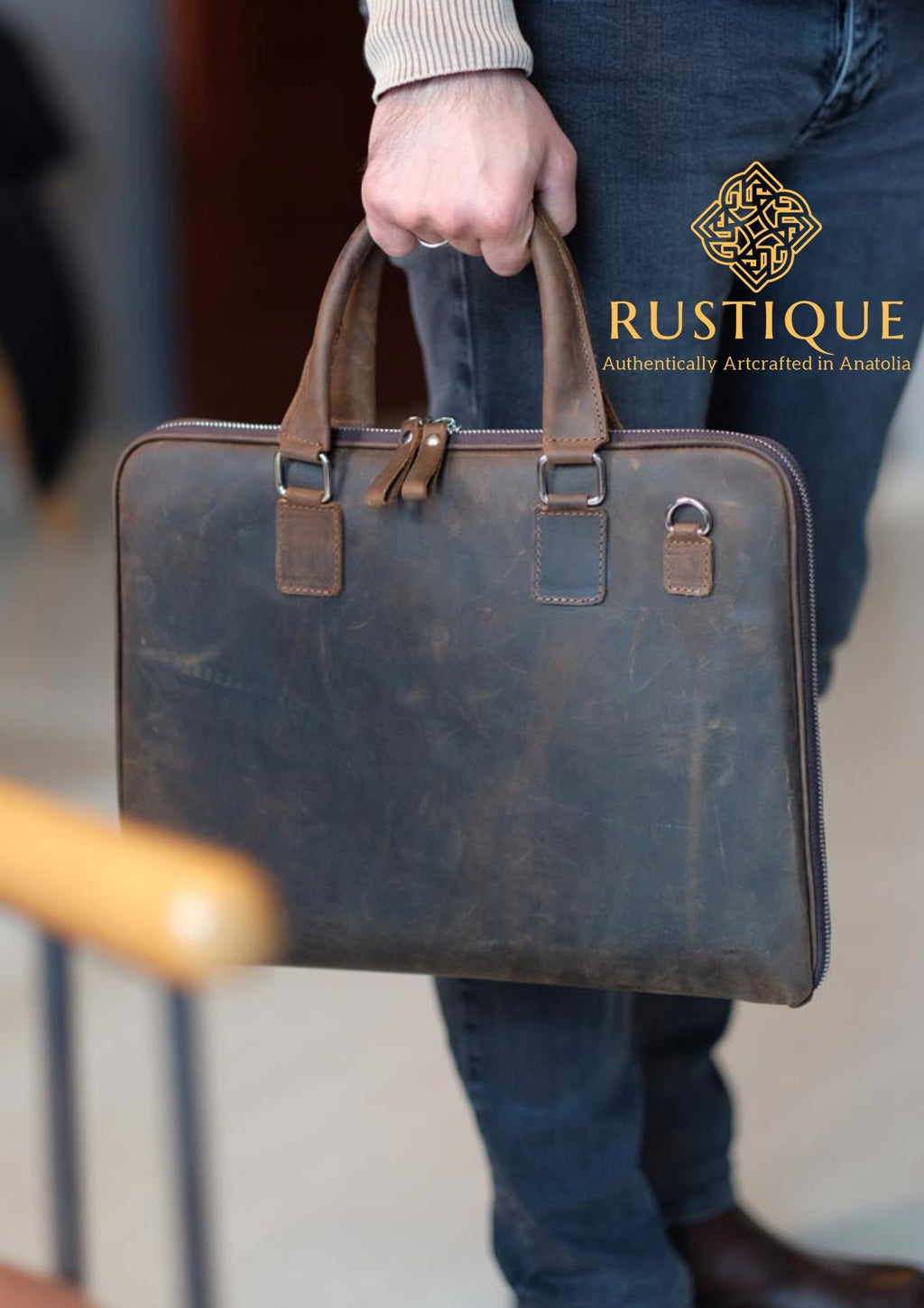 CIHANGIR Exclusive Briefcase | Crazy Leather | Chestnut