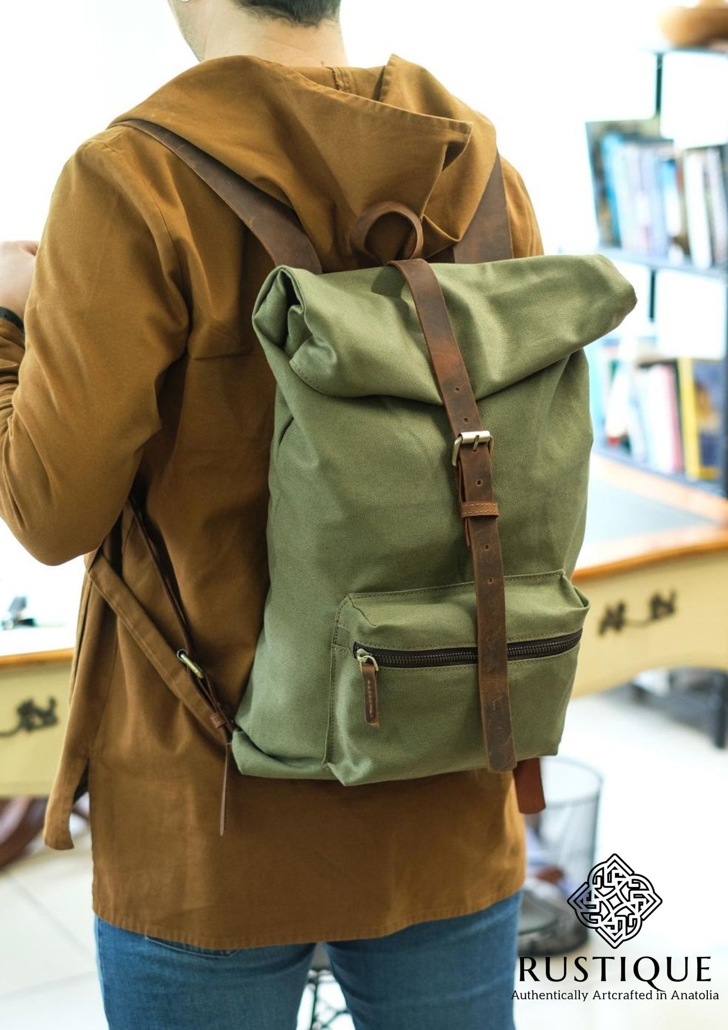 KEŞANE Adjustable Backpack & Travel Bag | Khaki Green Canvas