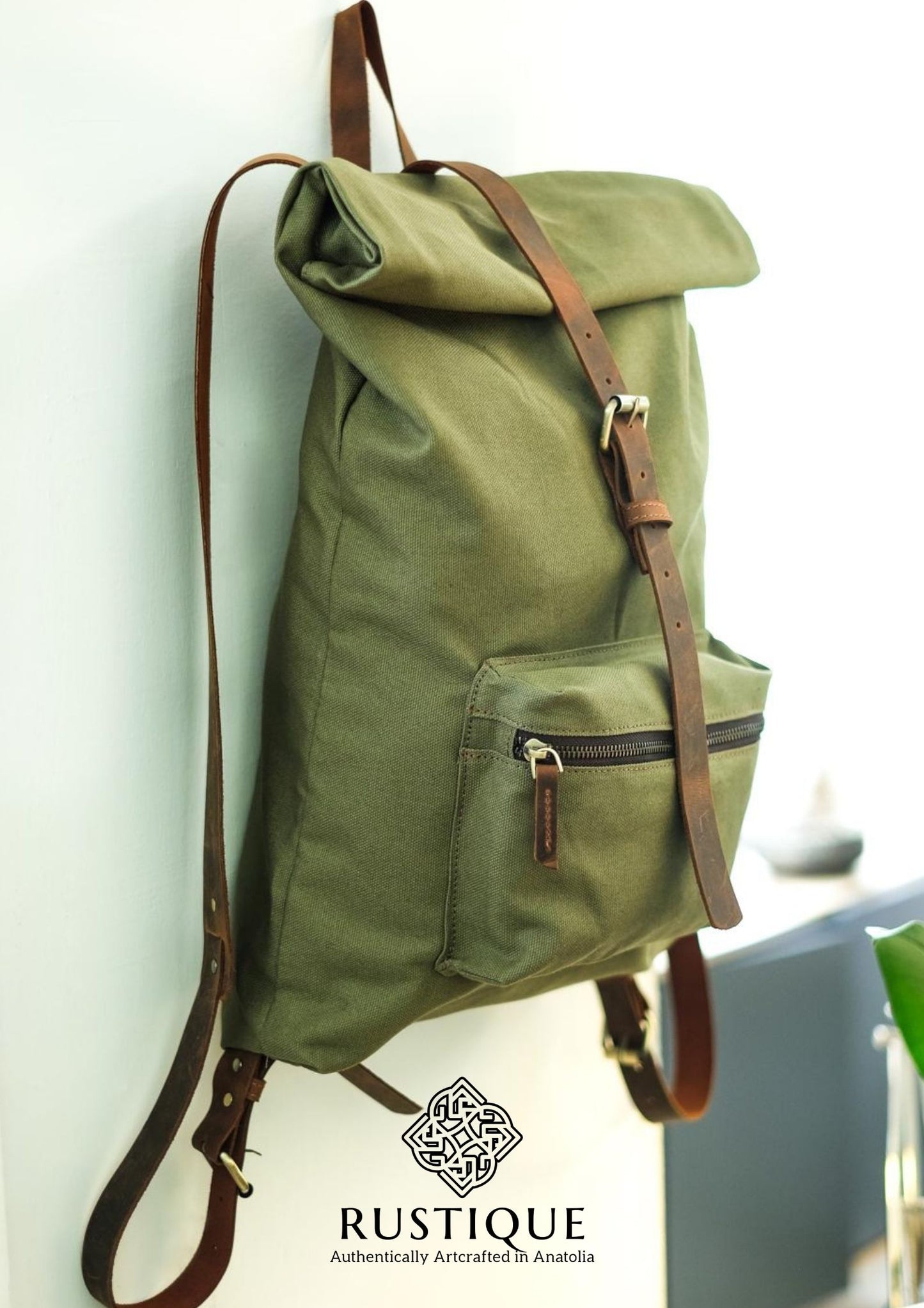 KEŞANE Adjustable Backpack & Travel Bag | Khaki Green Canvas