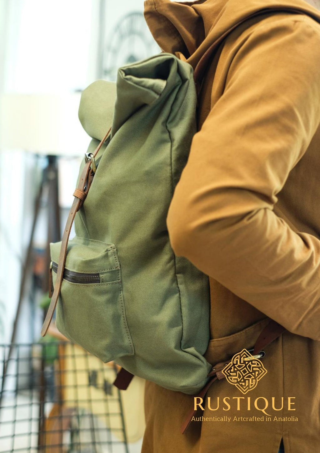 KEŞANE Adjustable Backpack & Travel Bag | Khaki Green Canvas
