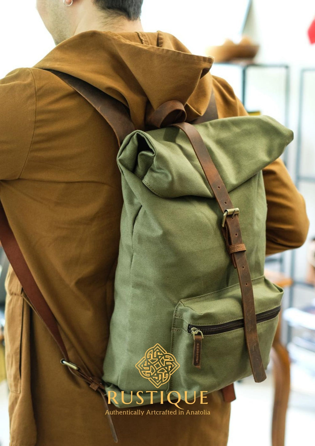 KEŞANE Adjustable Backpack & Travel Bag | Khaki Green Canvas