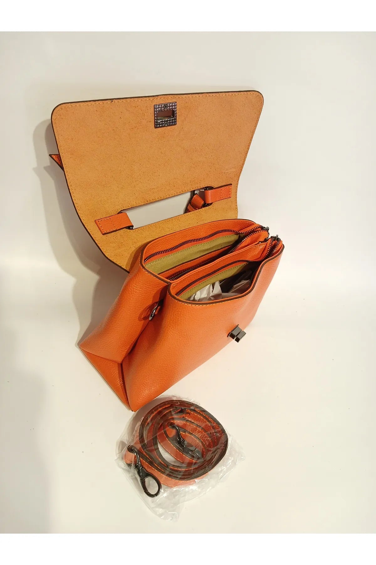 EPHORIA Flap Over Handbag Mini | Orange | Genuine Leather