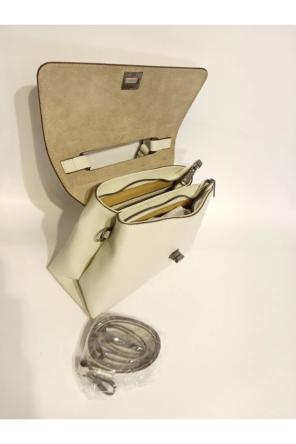 EPHORIA Flap Over Handbag Mini | Cream | Genuine Leather