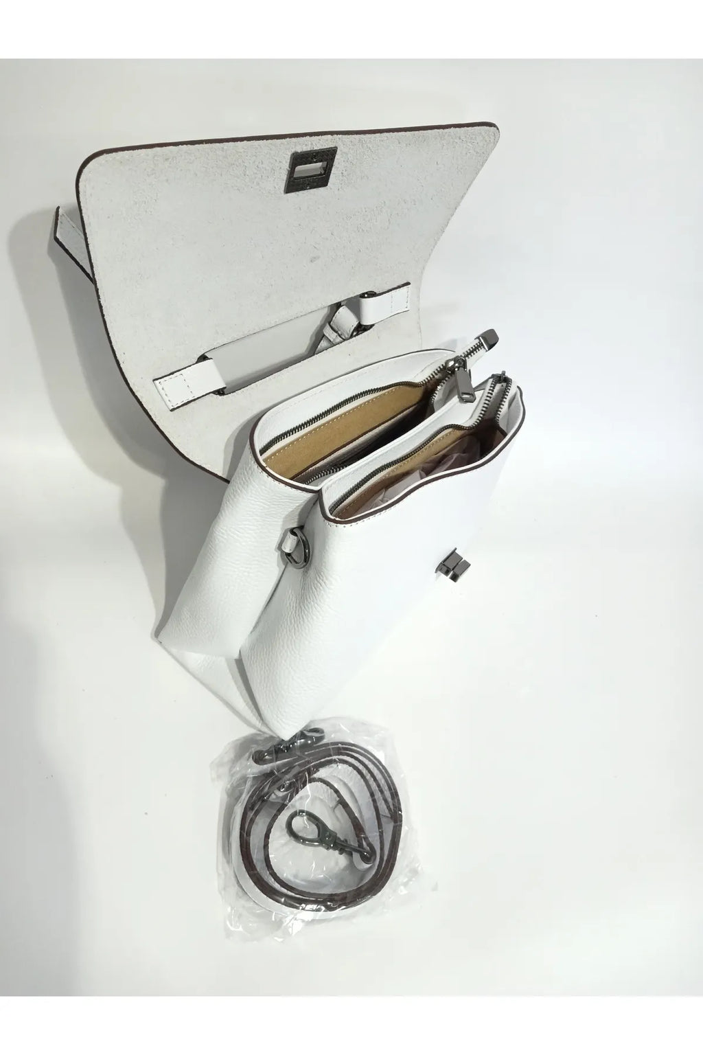 EPHORIA Flap Over Handbag Mini | White | Genuine Leather
