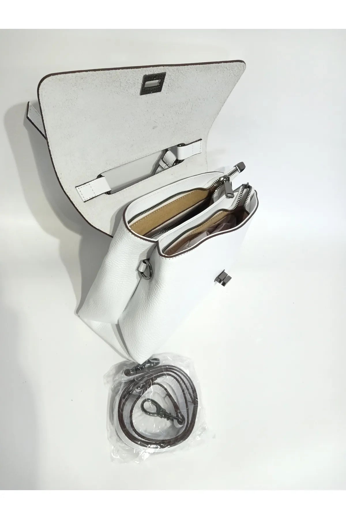 EPHORIA Flap Over Handbag Mini | White | Genuine Leather
