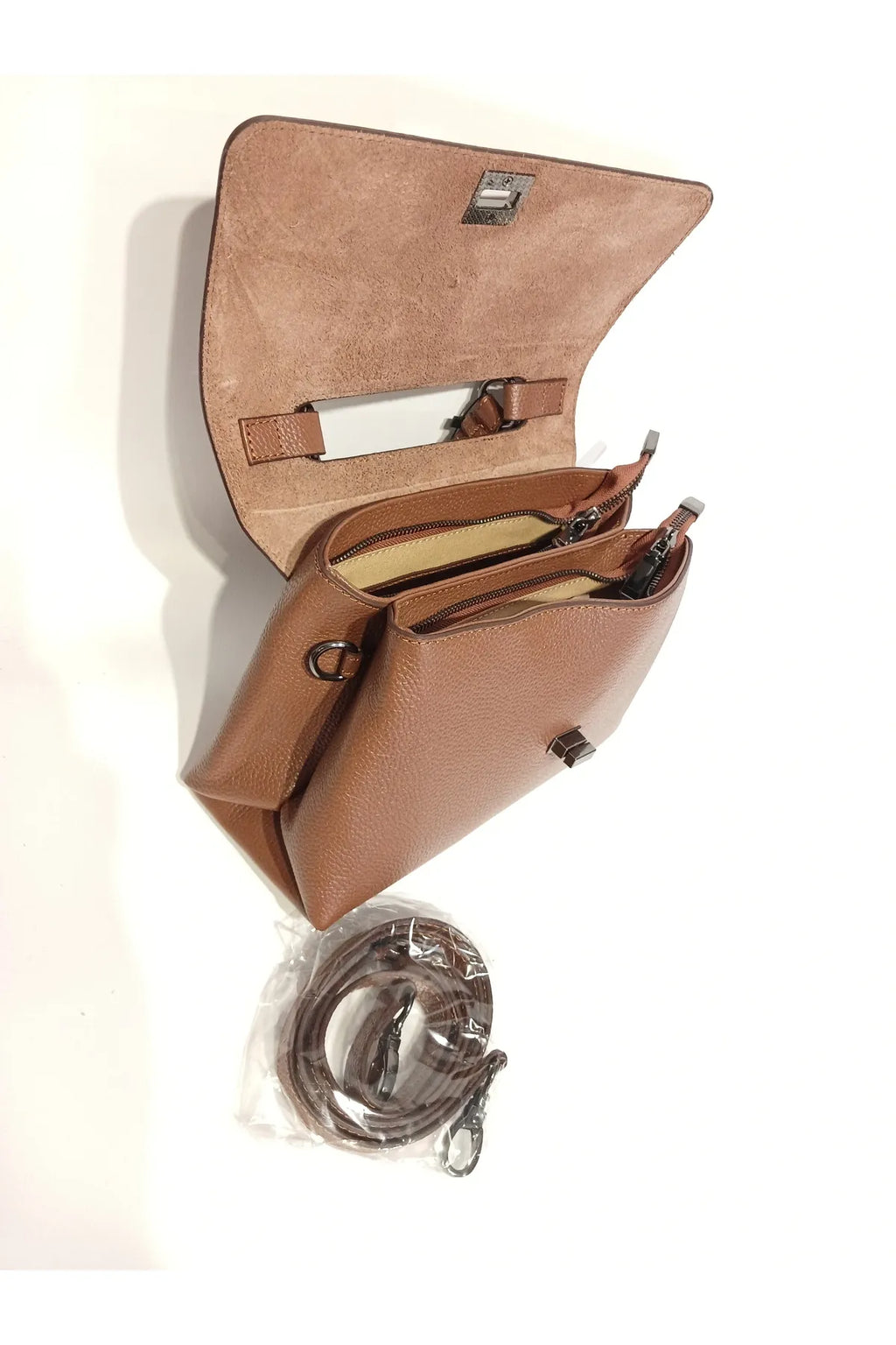 EPHORIA Flap Over Handbag Mini | Tan | Genuine Leather