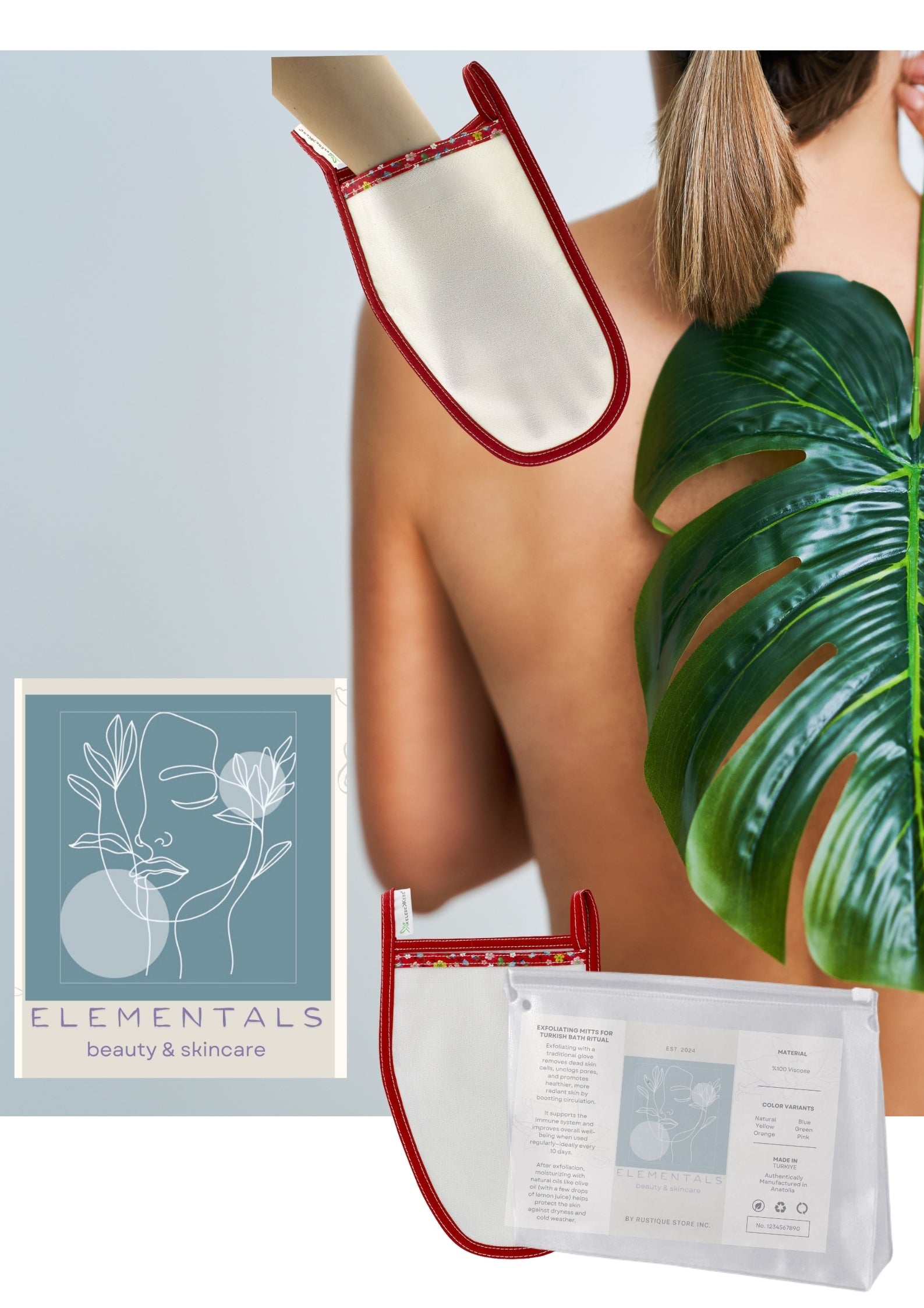 Floral Patterned Bath Mitts | Red | Normal and Resilient Skin