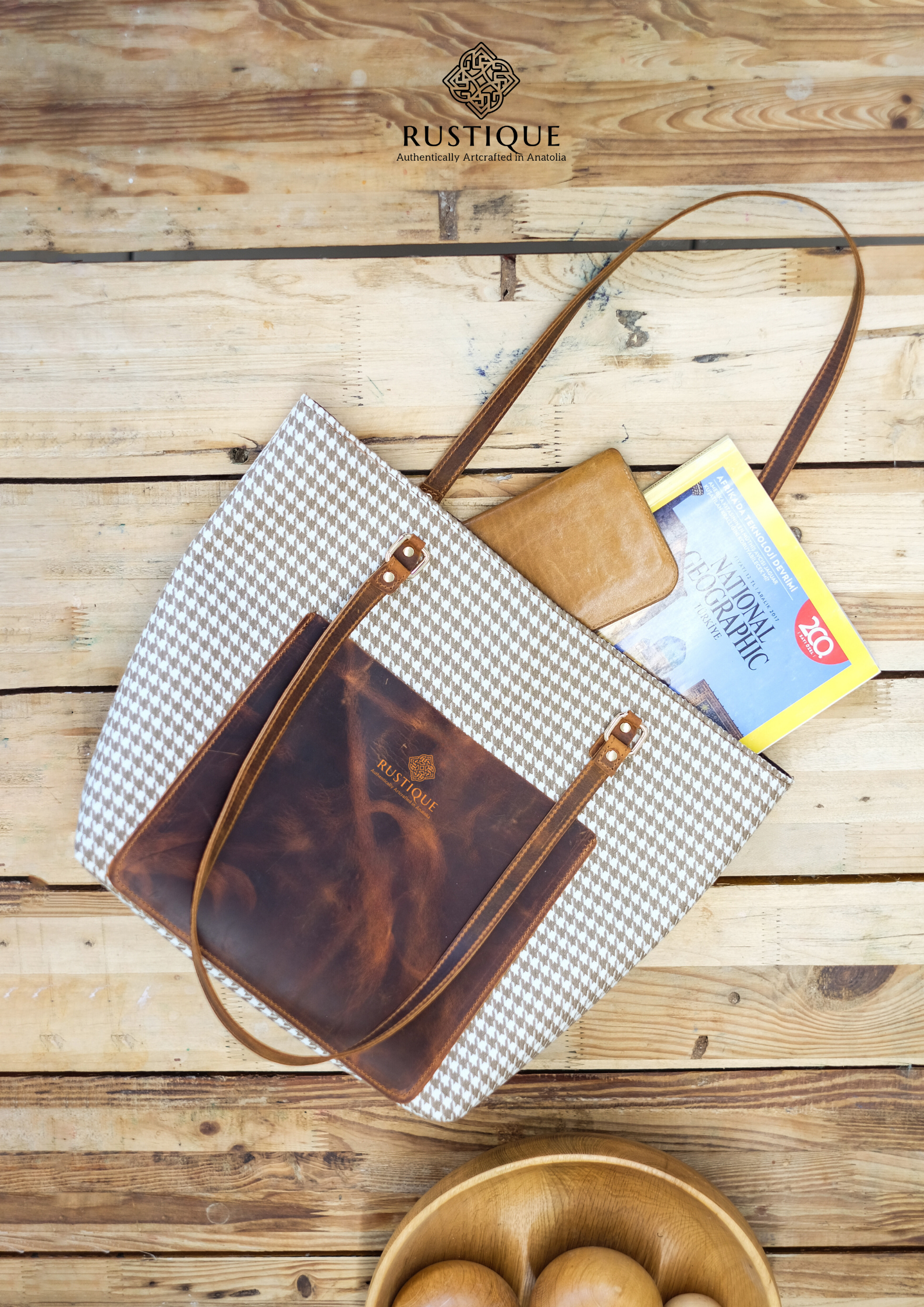 TÜRKAN Tote Bag | Houndstooth Pattern