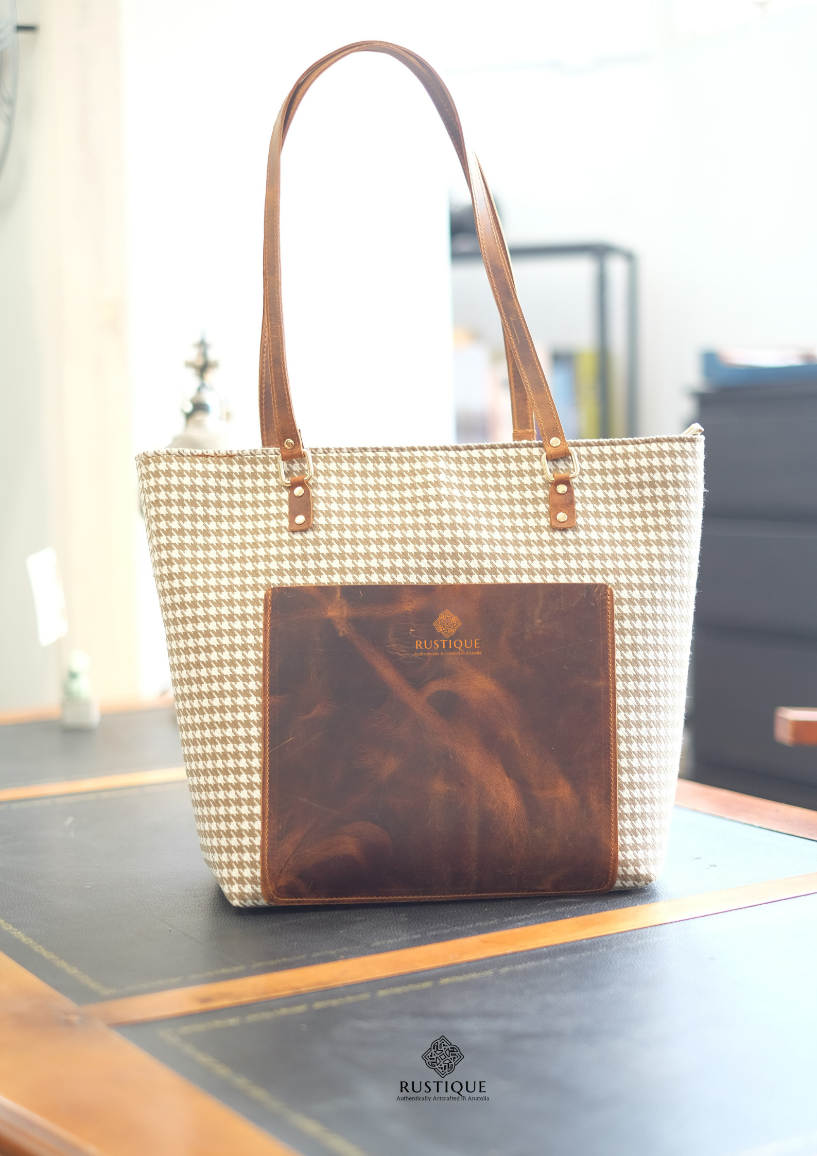 TÜRKAN Tote Bag | Houndstooth Pattern