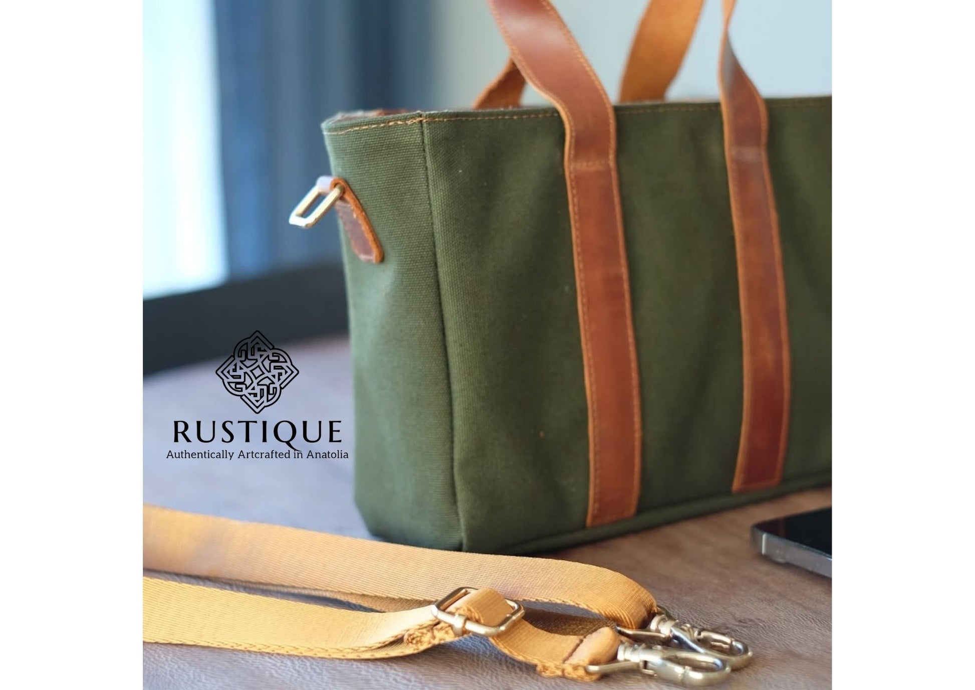 SAADET Canvas Hand Bag | Tan | Cream Canvas