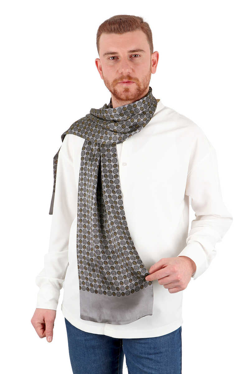 Gray Floral Pattern Men's Silk Foulard
