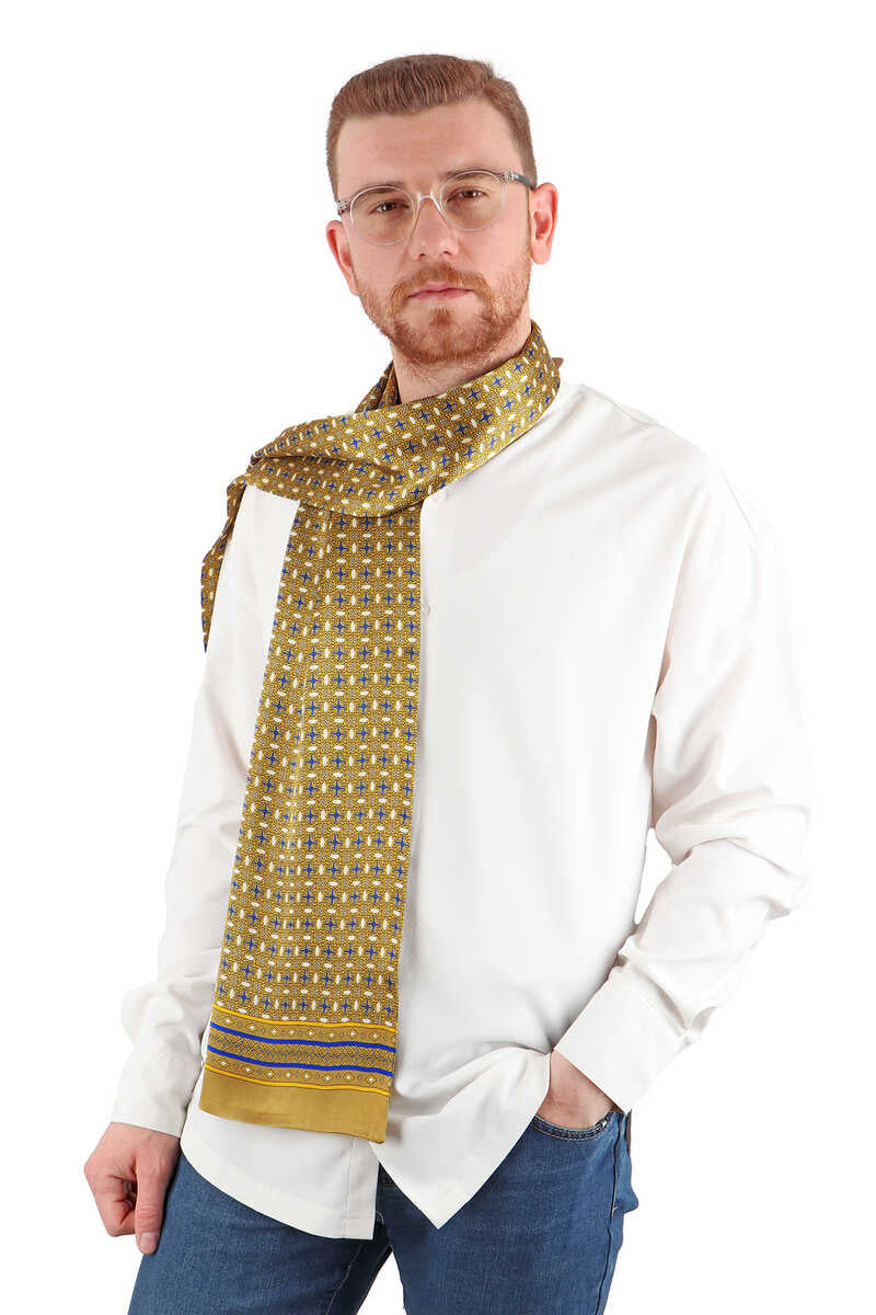 Yellow Geometric Pattern Men's Silk Foulard